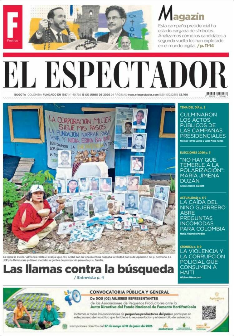 Portada de El Espectador · 15 jun 2026