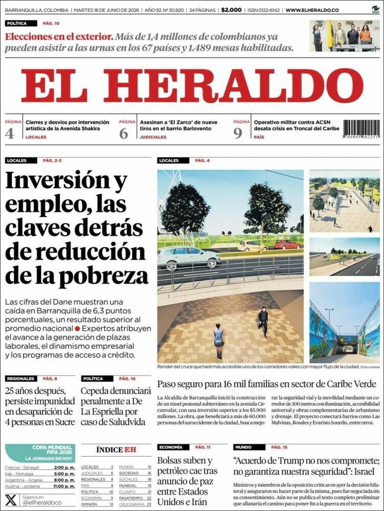 Portada de El Heraldo · 16 jun 2026