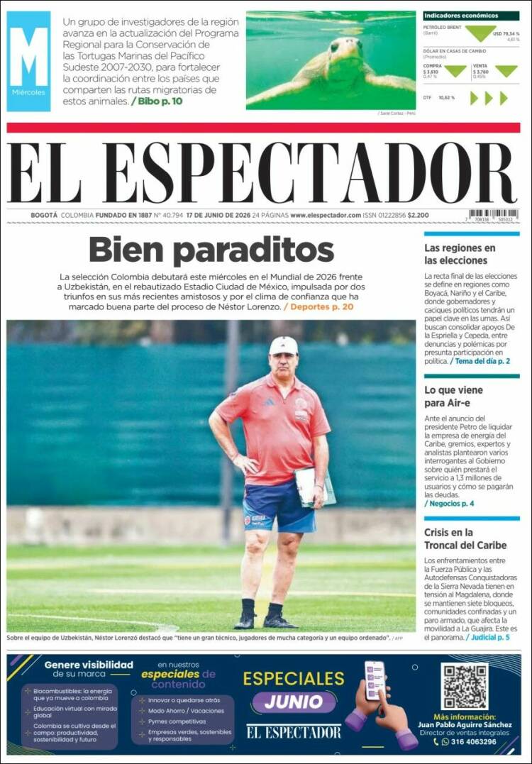 Portada de El Espectador · 17 jun 2026