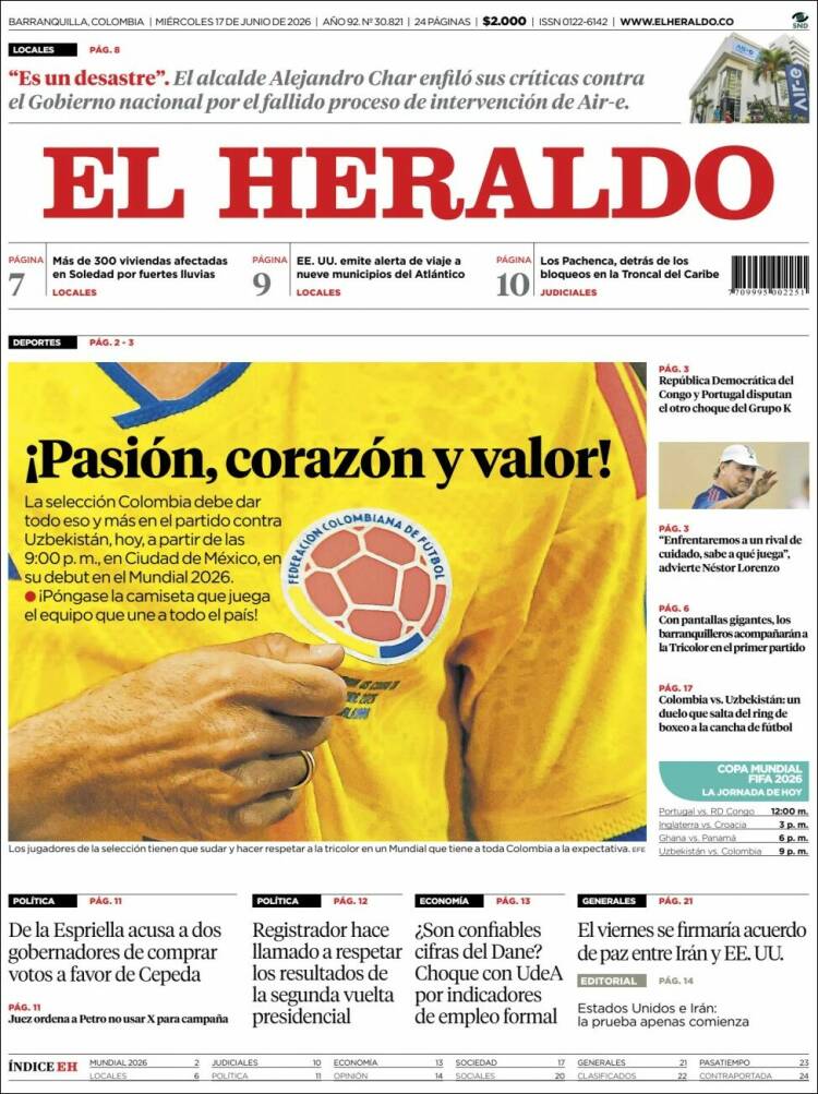 Portada de El Heraldo · 17 jun 2026