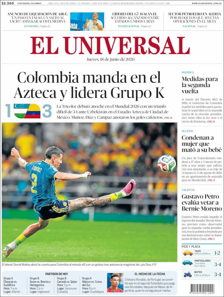 Portada de El Universal · 18 jun 2026