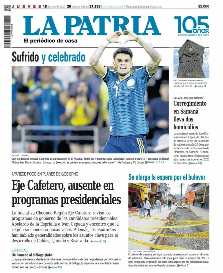 Portada de La Patria · 18 jun 2026