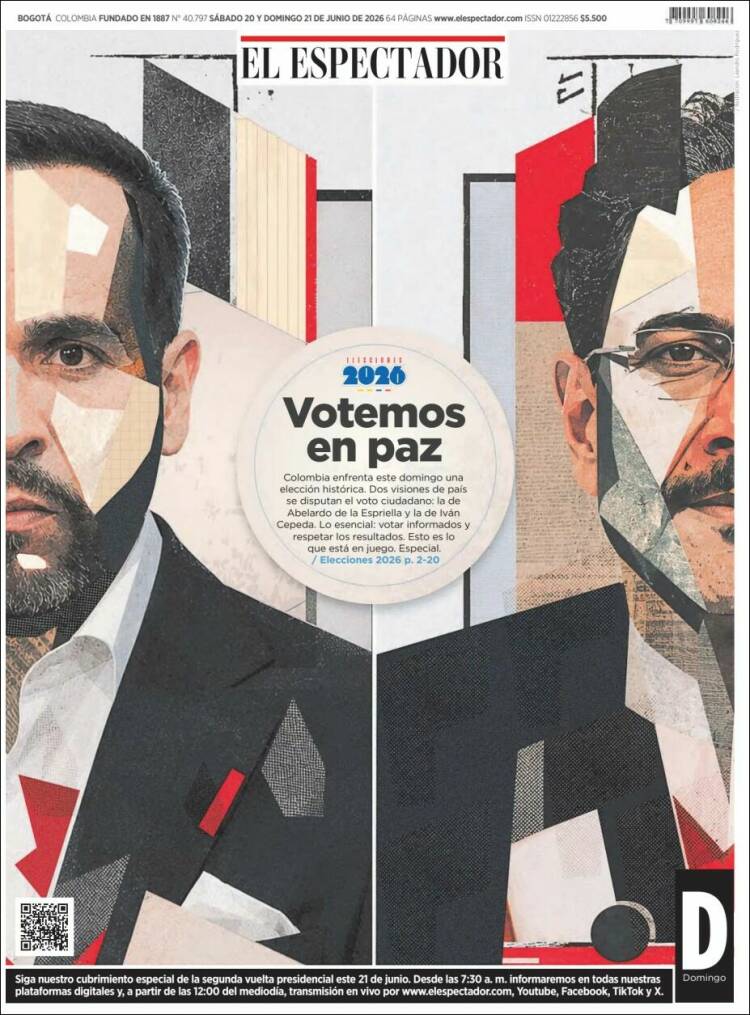 Portada de El Espectador · 20 jun 2026