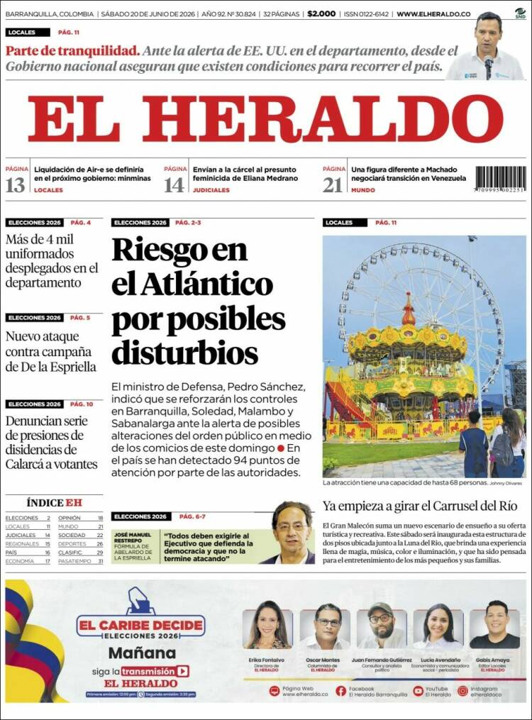 Portada de El Heraldo · 20 jun 2026