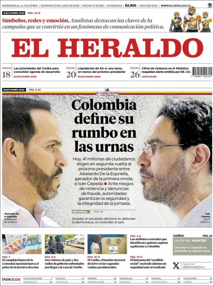 Portada de El Heraldo · 21 jun 2026