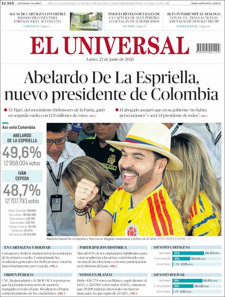 Portada de El Universal · 22 jun 2026