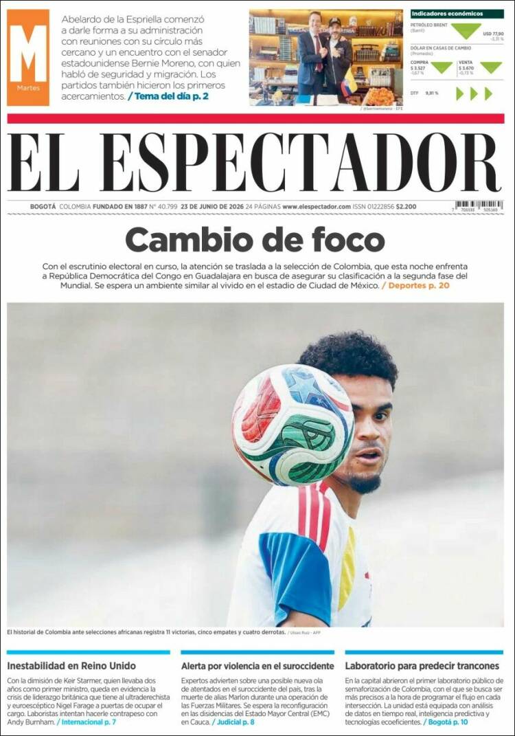 Portada de El Espectador · 23 jun 2026