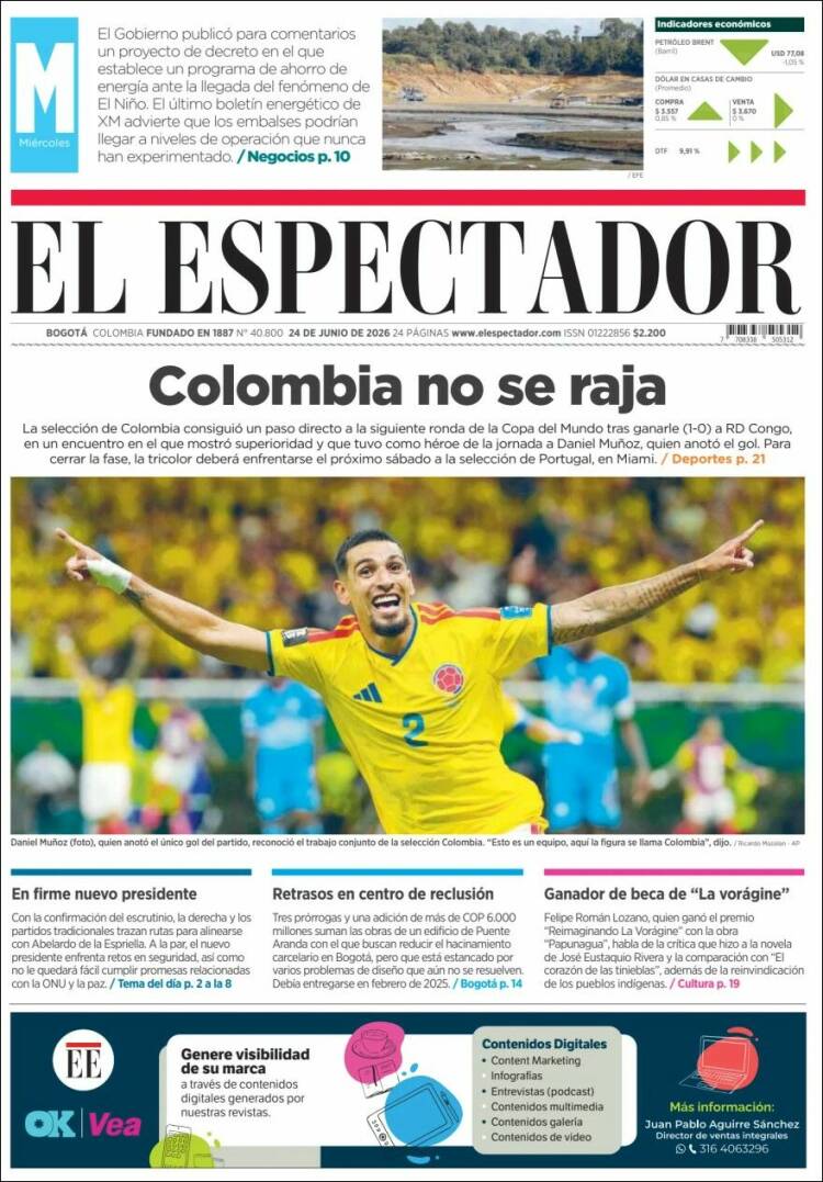 Portada de El Espectador · 24 jun 2026