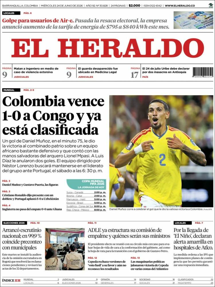 Portada de El Heraldo · 24 jun 2026