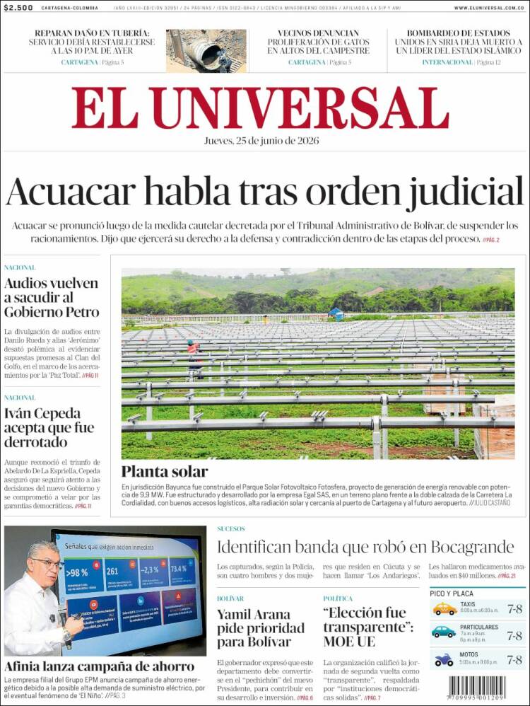 Portada de El Universal · 25 jun 2026