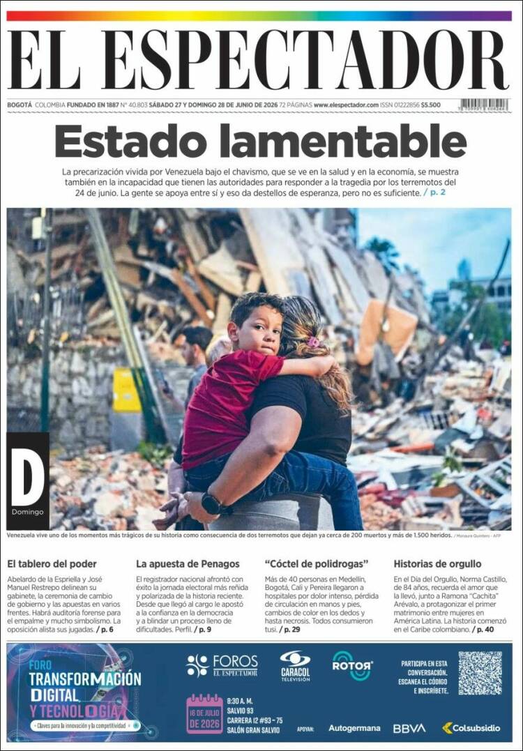 Portada de El Espectador · 27 jun 2026