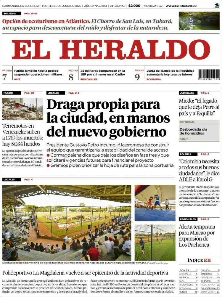 Portada de El Heraldo · 30 jun 2026