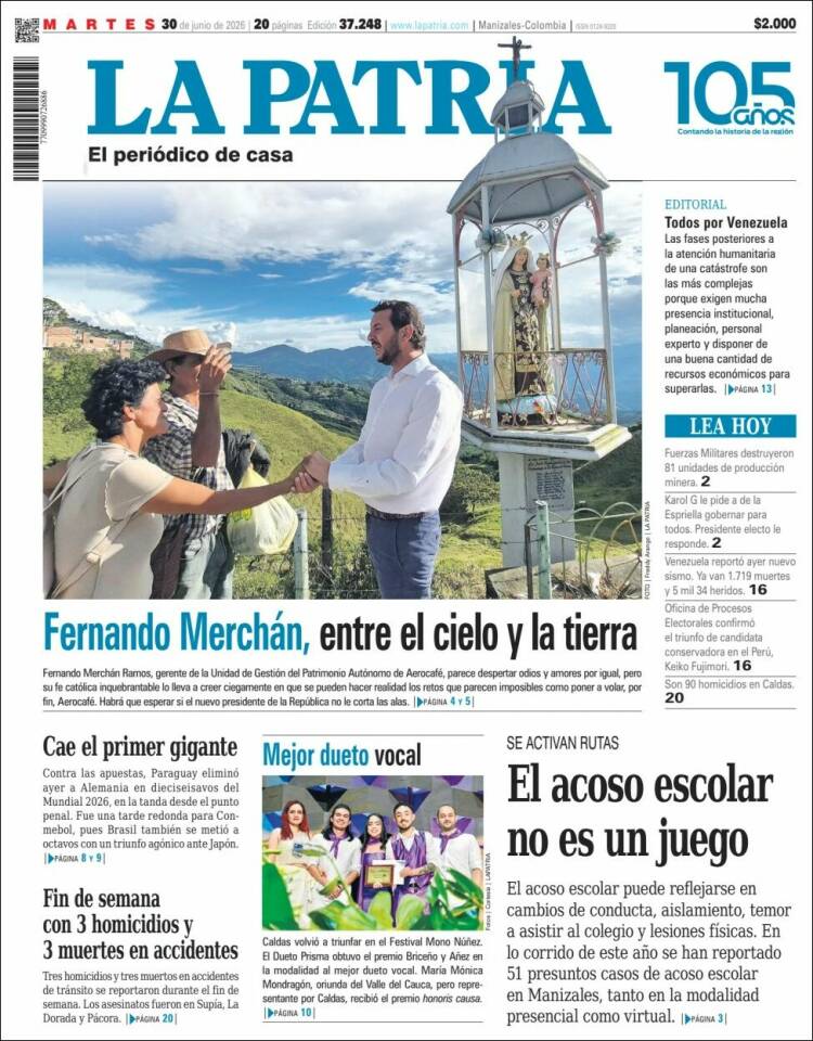Portada de La Patria · 30 jun 2026