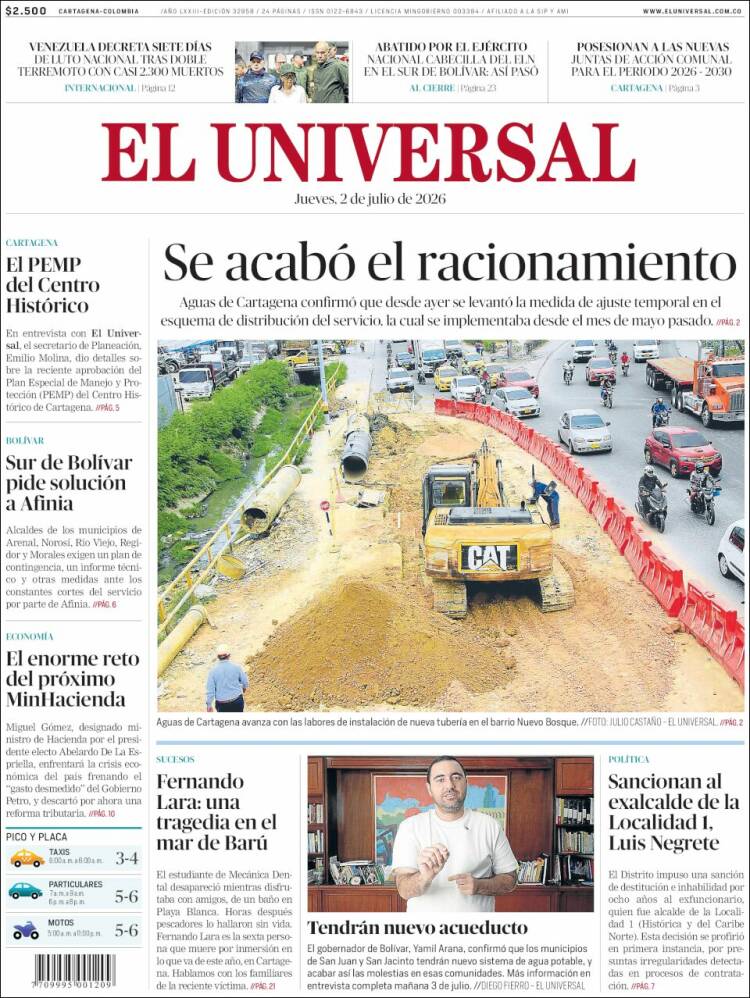 Portada de El Universal · 2 jul 2026