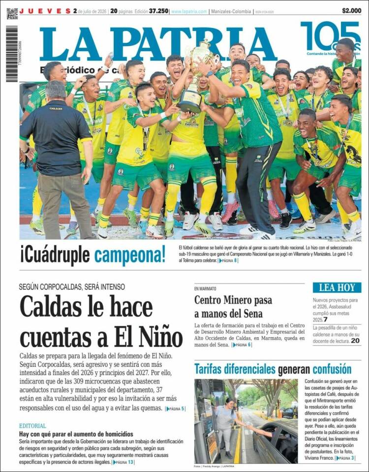 Portada de La Patria · 2 jul 2026