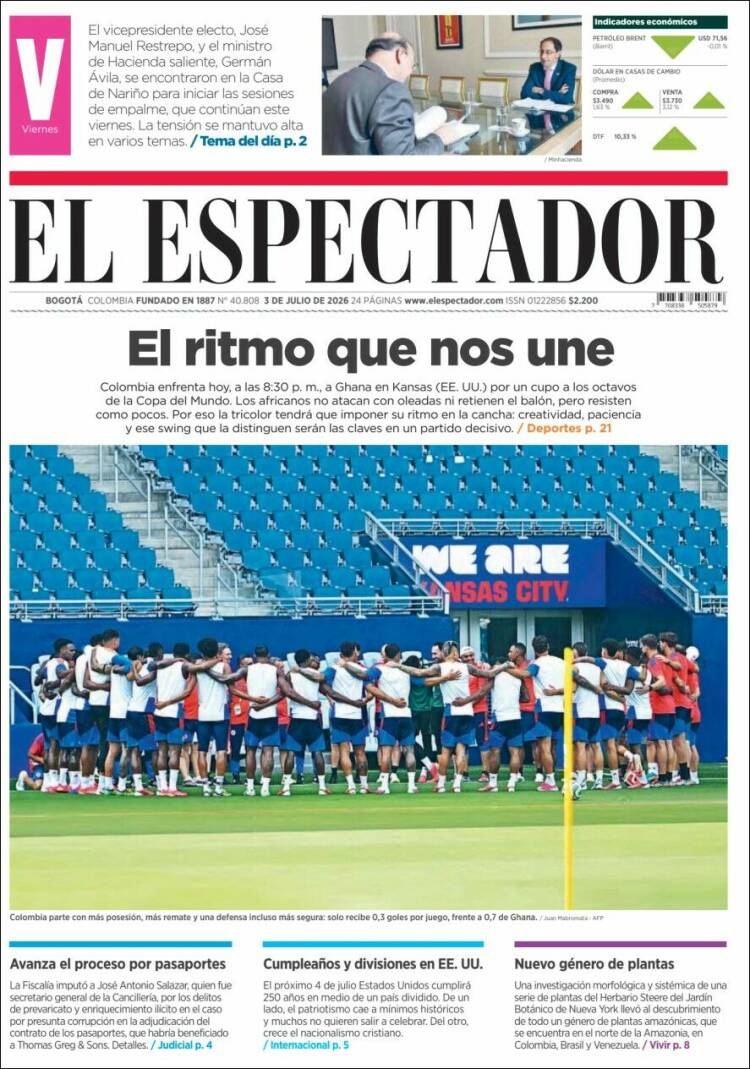 Portada de El Espectador · 3 jul 2026