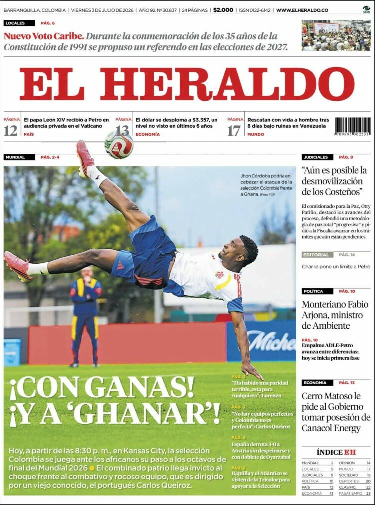Portada de El Heraldo · 3 jul 2026