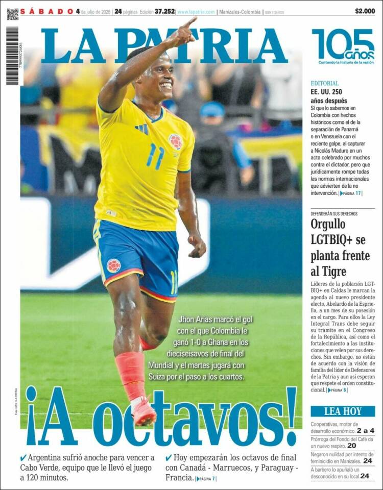 Portada de La Patria · 4 jul 2026