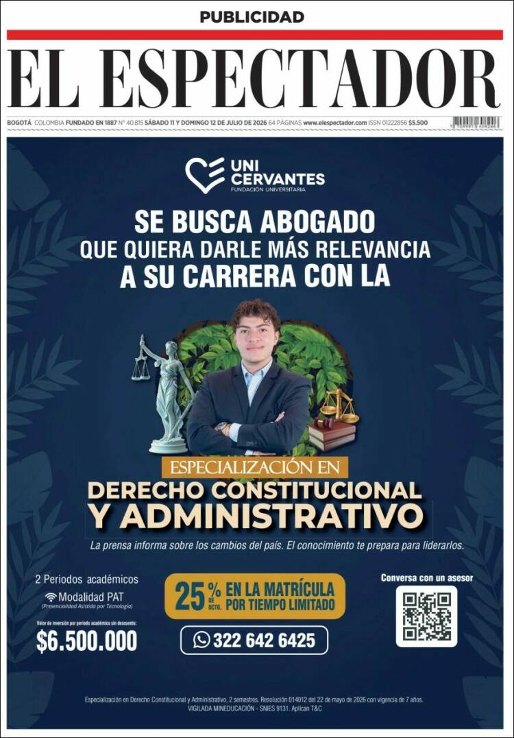 Portada de El Espectador · 11 jul 2026