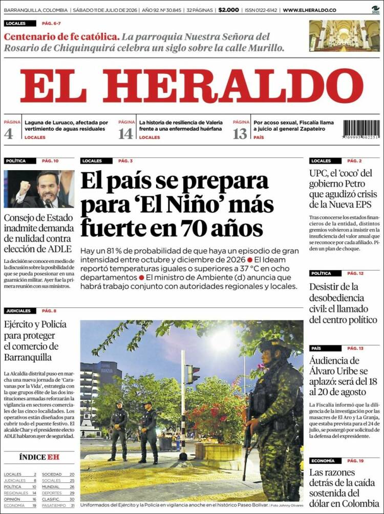Portada de El Heraldo · 11 jul 2026