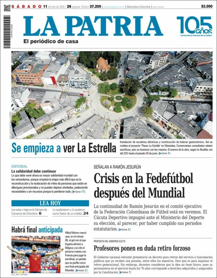 Portada de La Patria · 11 jul 2026