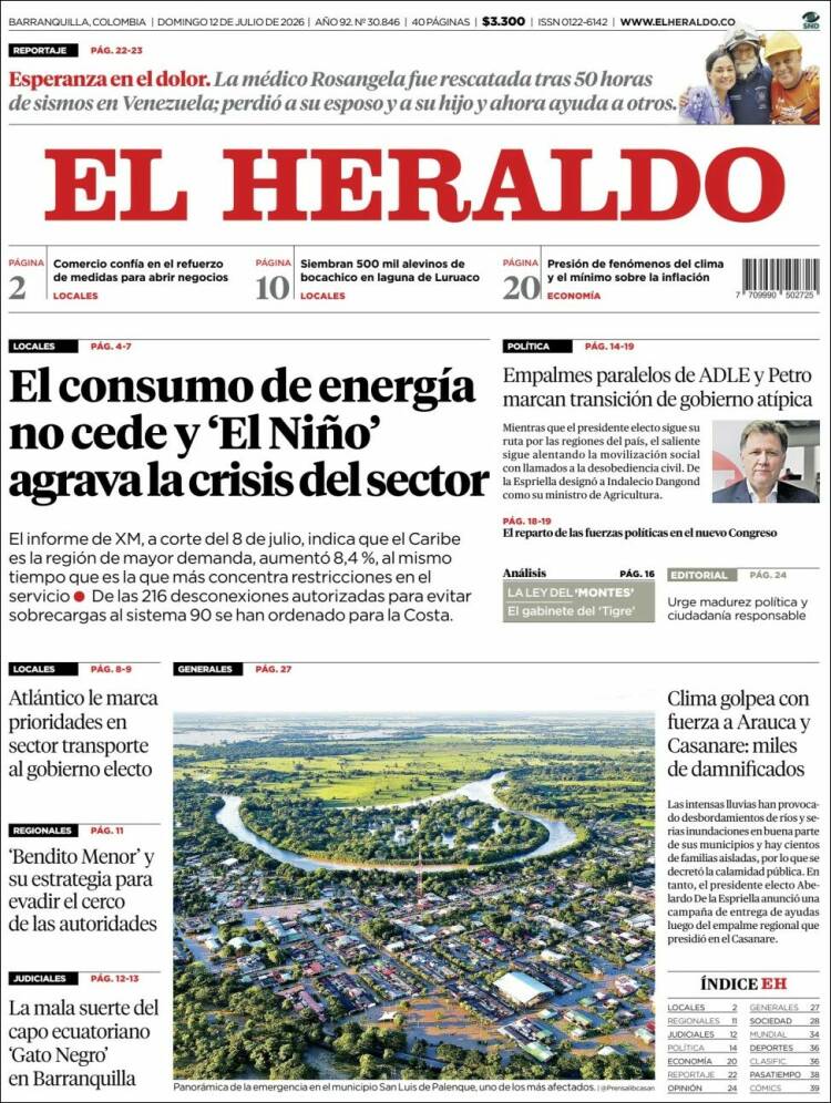 Portada de El Heraldo · 12 jul 2026