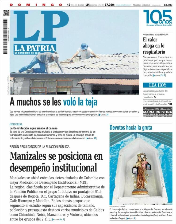 Portada de La Patria · 12 jul 2026