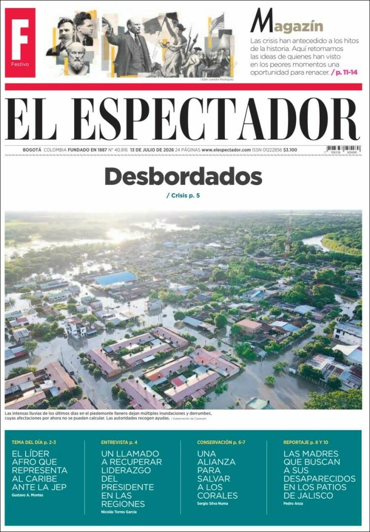Portada de El Espectador · 13 jul 2026
