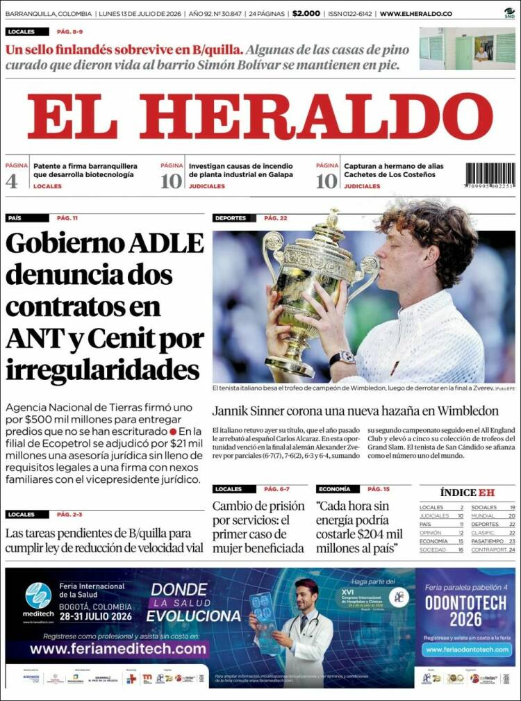 Portada de El Heraldo · 13 jul 2026
