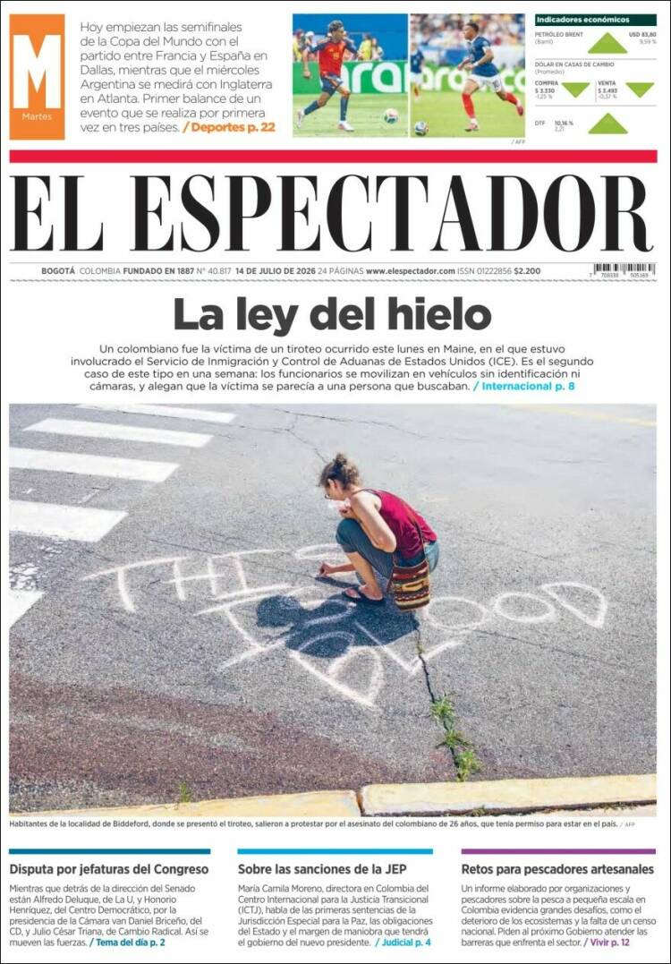 Portada de El Espectador · 14 jul 2026