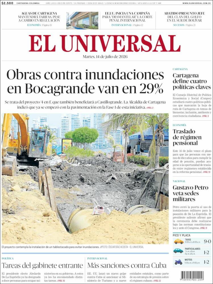 Portada de El Universal · 14 jul 2026