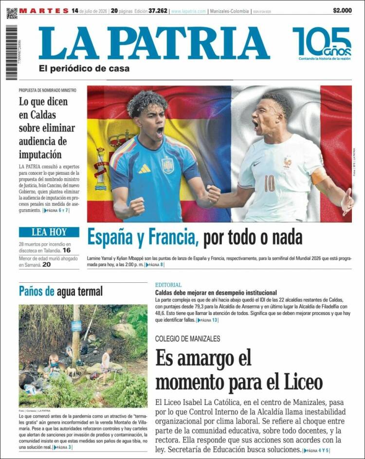 Portada de La Patria · 14 jul 2026