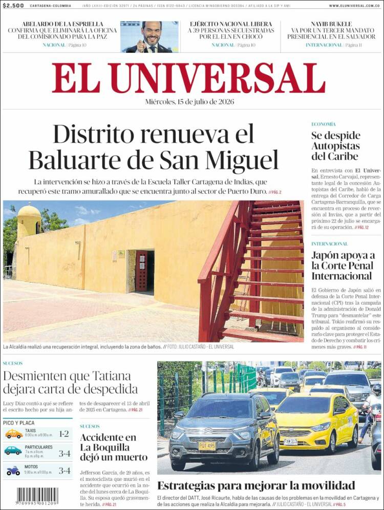 Portada de El Universal · 15 jul 2026