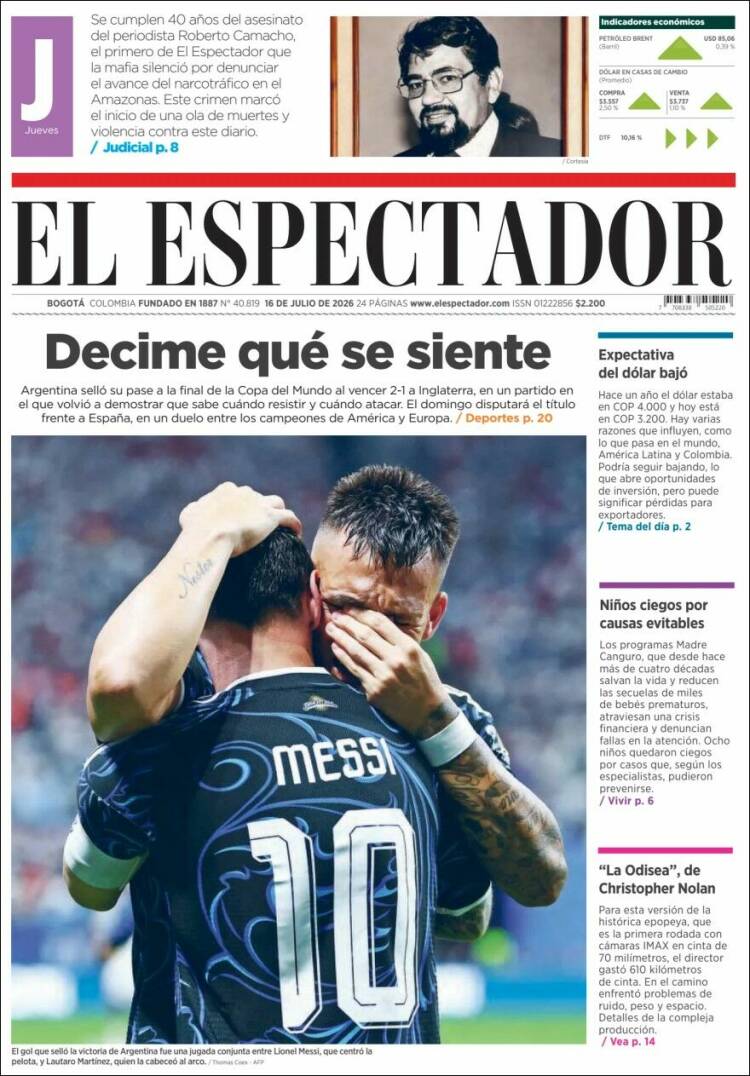 Portada de El Espectador · 16 jul 2026