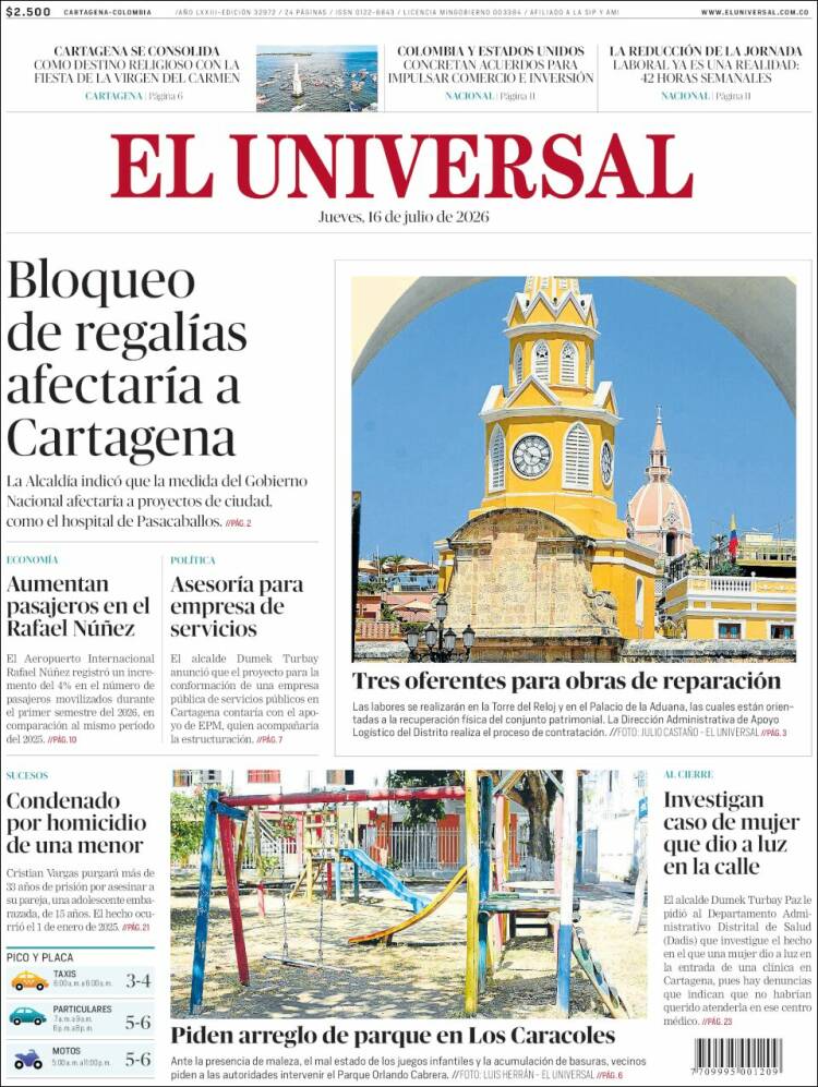Portada de El Universal · 16 jul 2026
