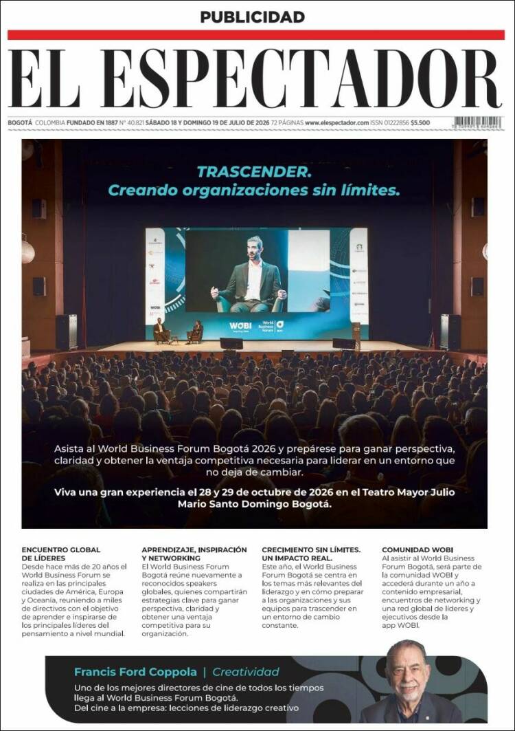 Portada de El Espectador · 18 jul 2026