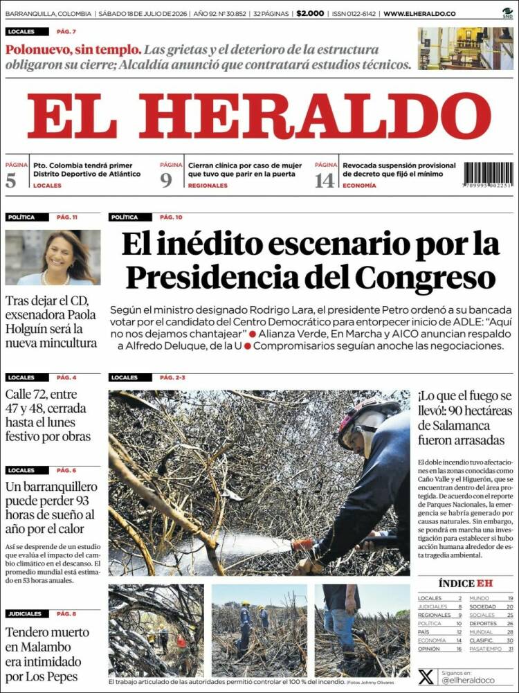 Portada de El Heraldo · 18 jul 2026