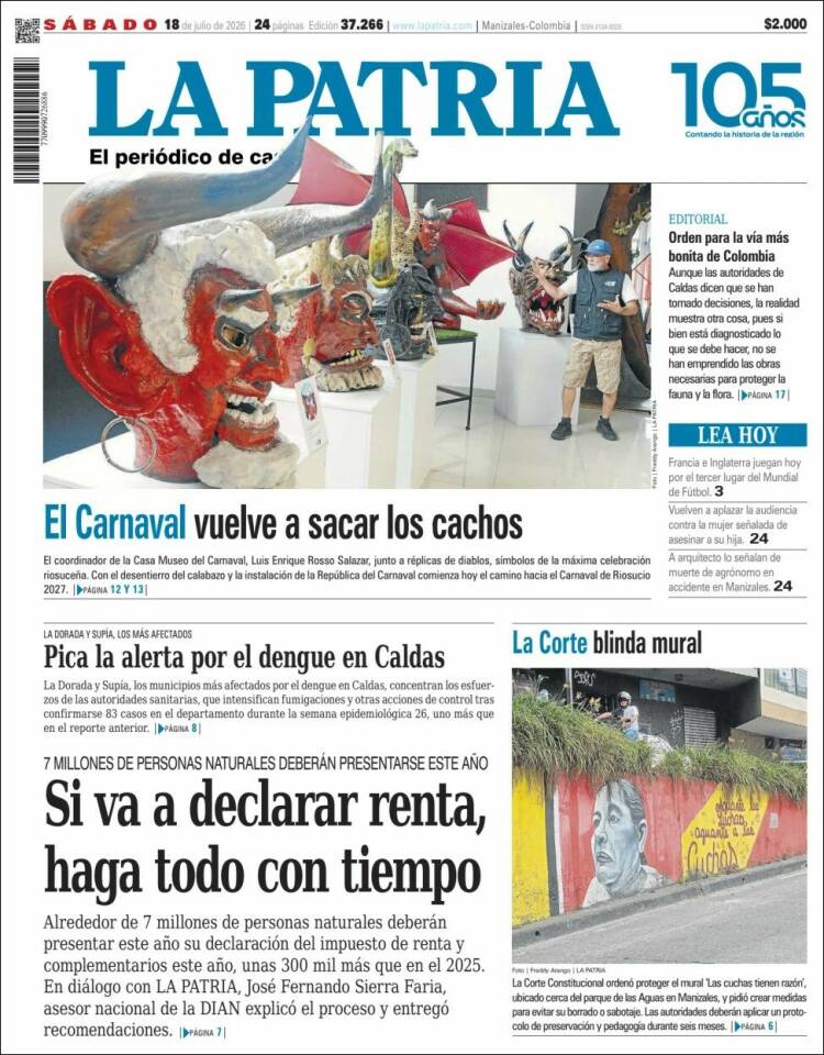 Portada de La Patria · 18 jul 2026