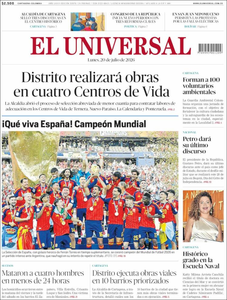 Portada de El Universal · 20 jul 2026