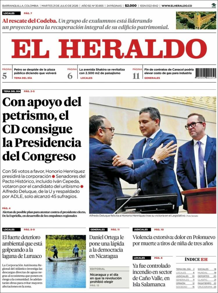 Portada de El Heraldo · 21 jul 2026