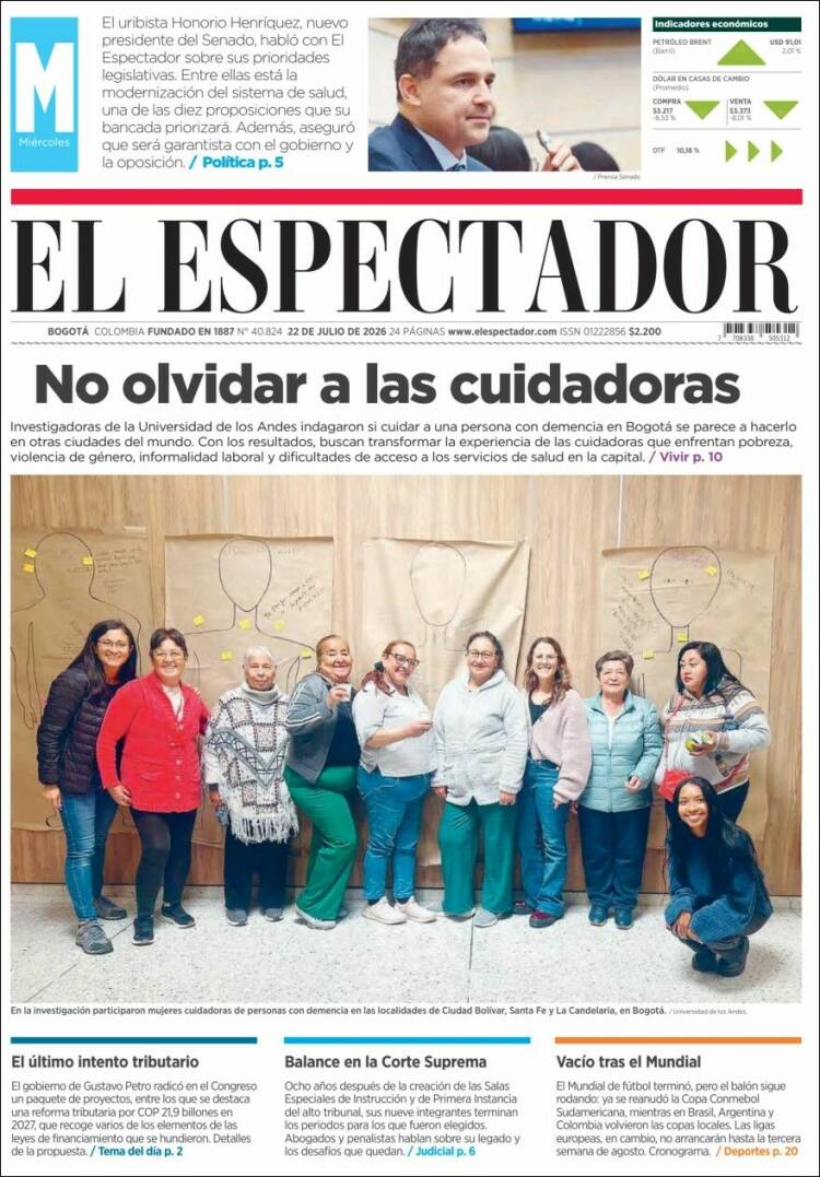 Portada de El Espectador · 22 jul 2026