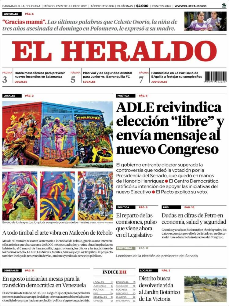 Portada de El Heraldo · 22 jul 2026
