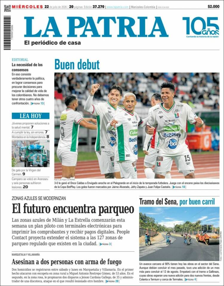 Portada de La Patria · 22 jul 2026