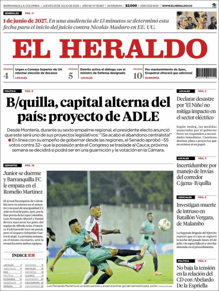 Portada de El Heraldo · 23 jul 2026