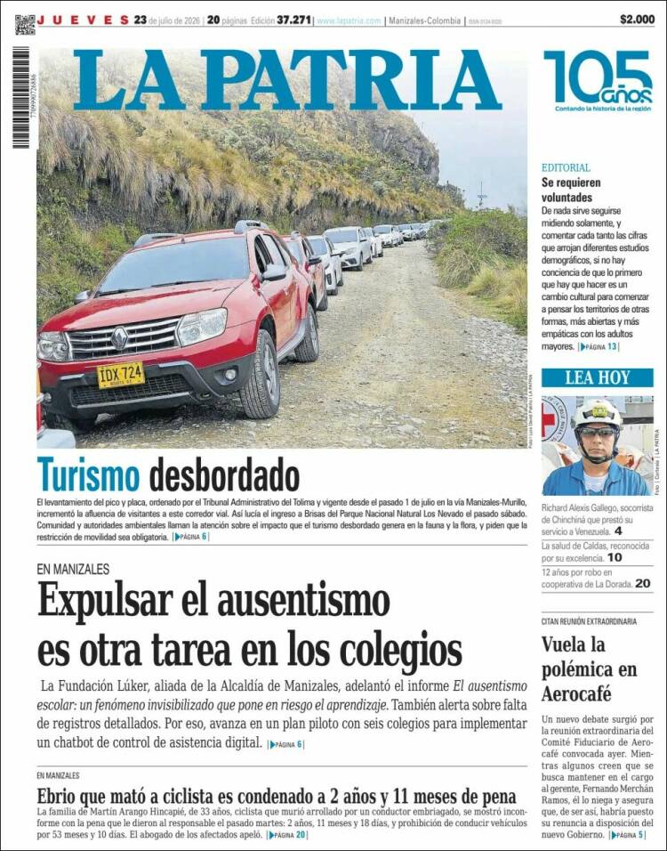 Portada de La Patria · 23 jul 2026