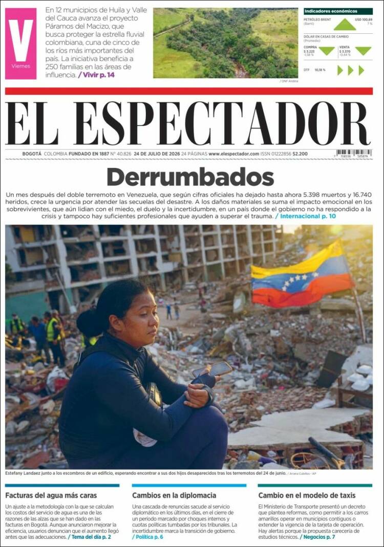 Portada de El Espectador · 24 jul 2026