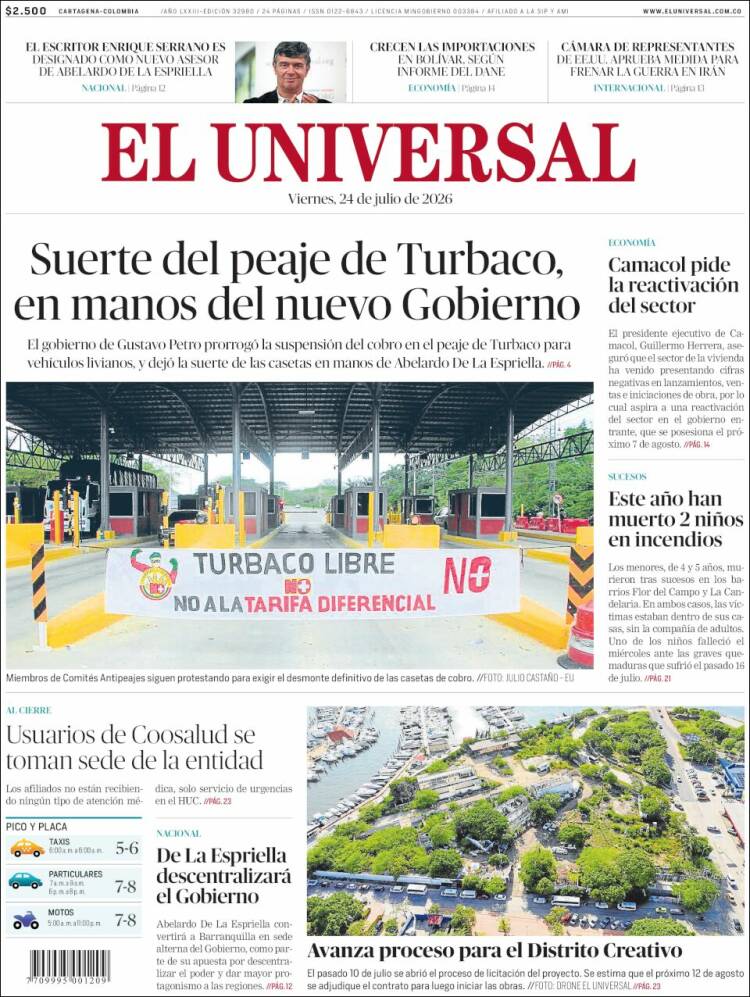 Portada de El Universal · 24 jul 2026