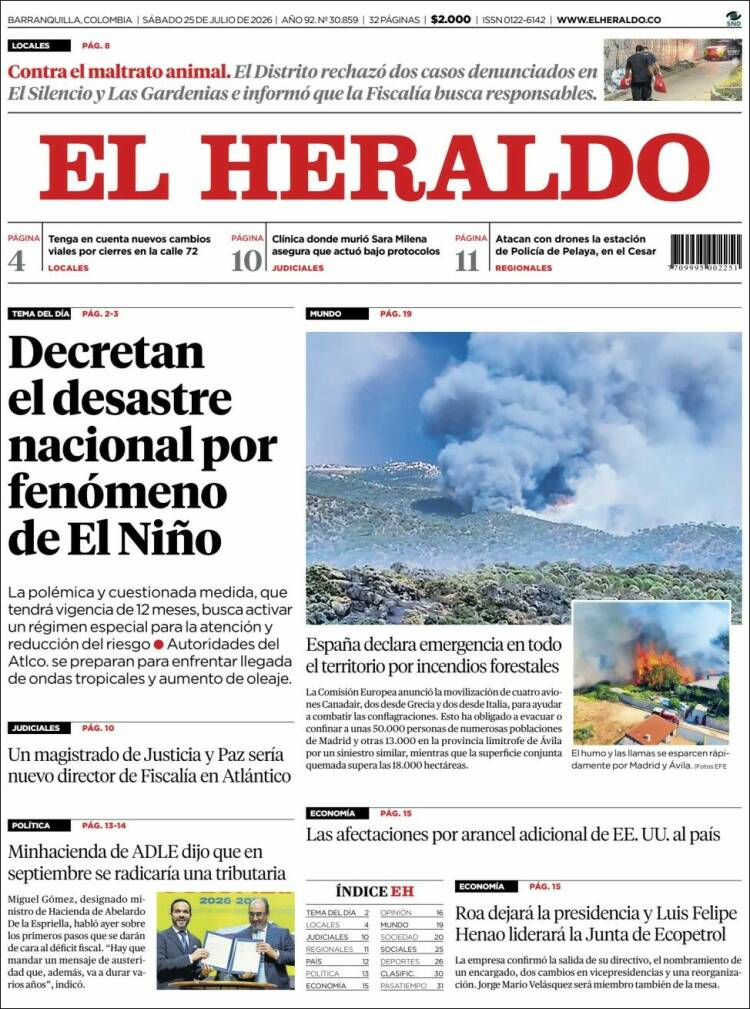 Portada de El Heraldo · 25 jul 2026
