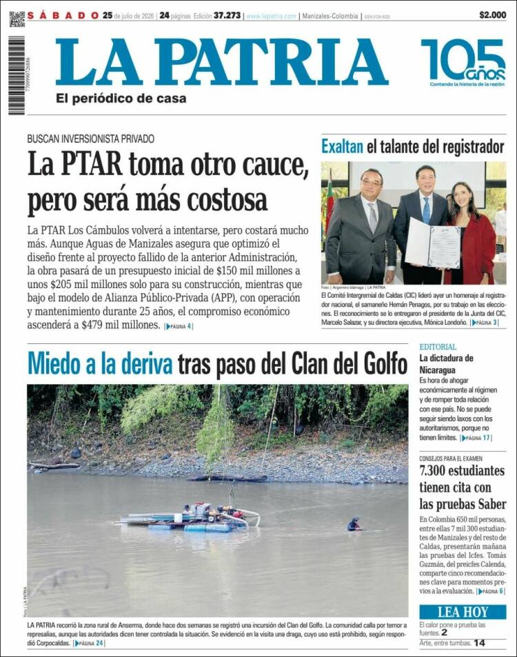 Portada de La Patria · 25 jul 2026