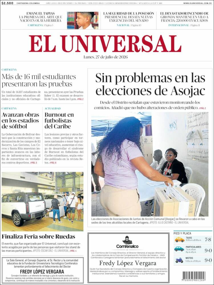 Portada de El Universal · 27 jul 2026